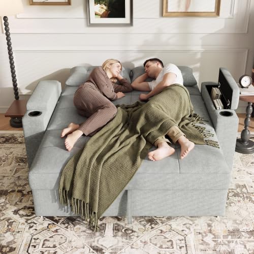 COLAMY 65'' Convertible Futon Sofa Bed, Pull Out Couch Bed, Light Grey - Image 3