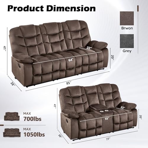 HAOMARKETS 2-Piece Manual Recliner Sofa Set, Include 2-Seater Loveseat Recliner - Image 2