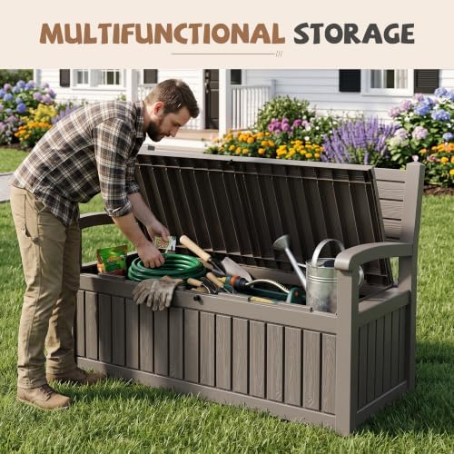 EFU Outdoor Bench Storage Deck Box, 100 Gallon Waterproof Wicker - Image 7