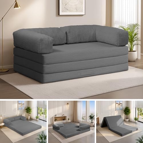 5-in-1 Convertible Sofa Bed, Corduroy Futon Couch Sleeper by FelizHome