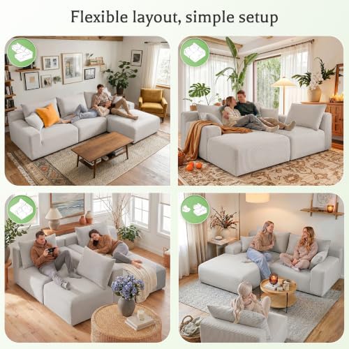Homkdom Modular Sectional Sofa for Apartment, Light Grey Check, Left Facing - Image 6