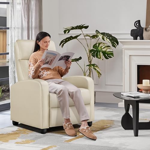 Topeakmart PU Leather Recliner Chair Home Theater Seating Beige - Image 2