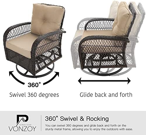 Patio Furniture Set 3 Pieces, Outdoor Swivel Glider Rocker Bistro Set - Image 3