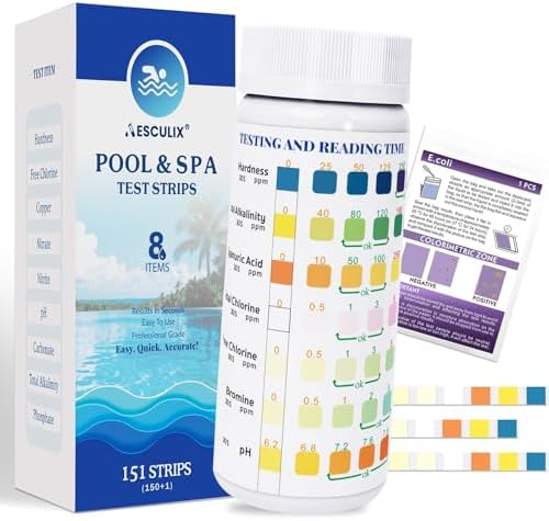 8-in-1 Pool Test Strips, 151 Strips Spa and Hot Tub Water Testing Kit, Pool by AESCULIX