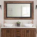 YOSHOOT Rustic Wooden Framed Wall Mirror, Natural Wood and Iron Bathroom Vanity by YOSHOOT
