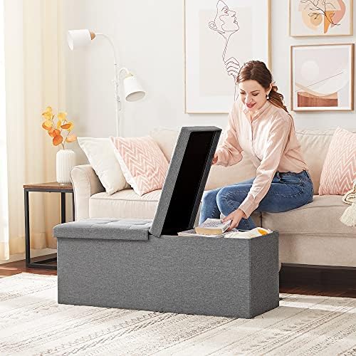 SONGMICS 43.3 Inches Storage Ottoman, Foldable Bench - Image 2