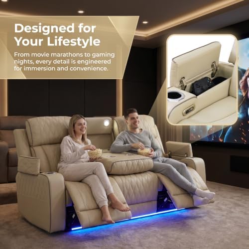 Power Recliner Set with LED, Sofa and Loveseat Set, Leather Reclining Sectional - Image 3