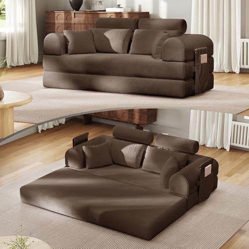 79" Round Arm Sofa with High Backrest Pillow by QQR