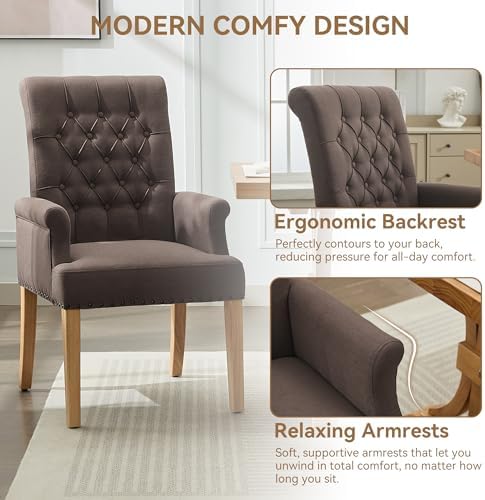 Dining Chair with Arms, Upholstered High Back Dining Room Chairs - Image 3