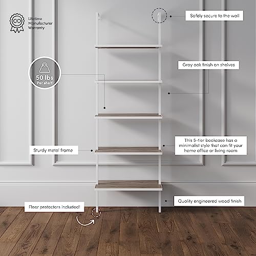 Nathan James Theo 5-Shelf Modern Bookcase, Open Wall Mount Ladder Bookshelf - Image 4