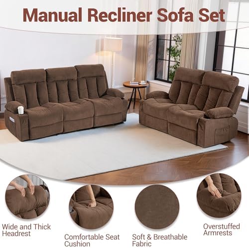 2 Piece Manual Recliner Sofa Set, Loveseat & Chair - Image 5