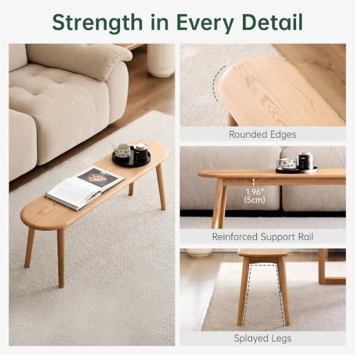 Solid Oak Dining Bench, 55.1 Inch Wood Bench - Image 4