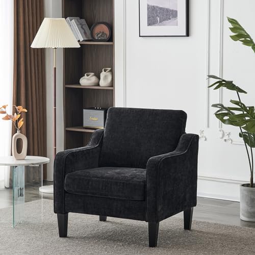VINGLI Black Accent Chair, Chenille Upholstered Armchair - Image 2