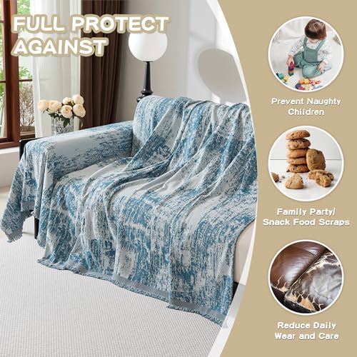 MEETSKY Boho Couch Cover for Dogs Washable Blue Abstract Couch Sofa Protector - Image 4