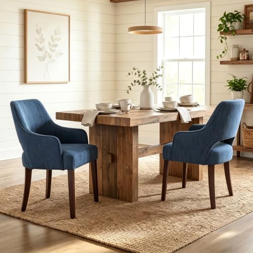 Blue Linen Upholstered Dining Room Chairs Set of 2 by DMFurniture