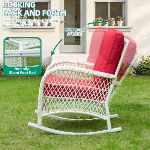VIVIJASON Outdoor Rocking Chairs Set of 2, 3 Piece Patio Wicker Bistro Set - Image 3