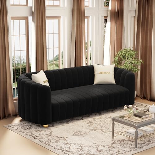 3-Piece Black Velvet Tufted Sofa Set - Image 3