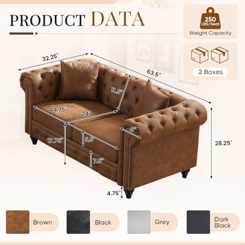 Mid Century Modern Chesterfield Small Loveseat Sofa - Image 2