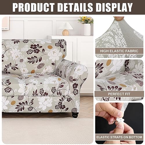 SearchI Stretch Sofa Cover Printed Couch Cover, Floral Pattern 4 Pieces Sofa - Image 2