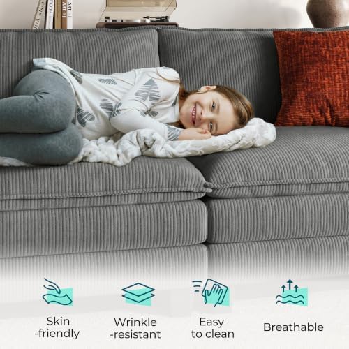 LINSY HOME 157" Modular Sectional Sofa, 4-Seat Corduroy Modern Cloud Couch - Image 3