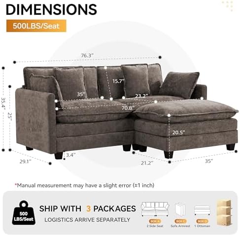 76'' L Shaped Sectional Cloud Couch, Modular Sofas - Image 2