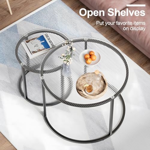 aboxoo Gold Nesting Coffee Table Set of 2, Small Glass Round Nesting Tables - Image 3