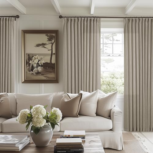 Taupe Burlywood Pinch Pleat Linen Curtains 102 Inches Long 70 Inch Wide by TWODRAPES