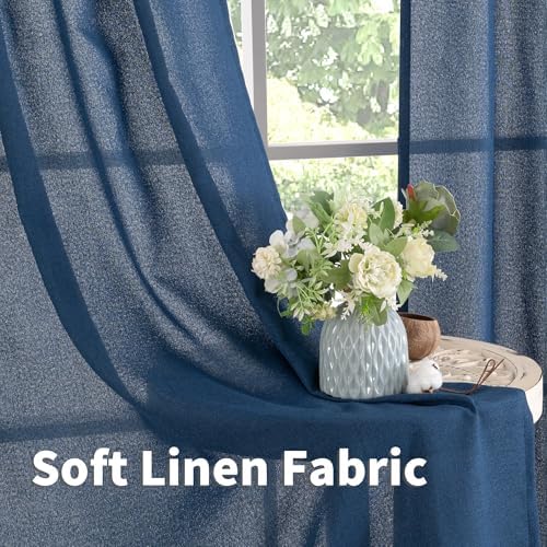 YoungsTex Blue Linen Semi Sheer Curtains - Image 5