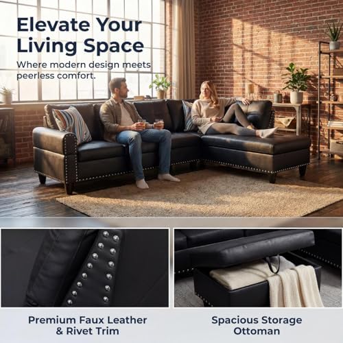 Faux Leather Sectional Couches for Living Room - Image 3