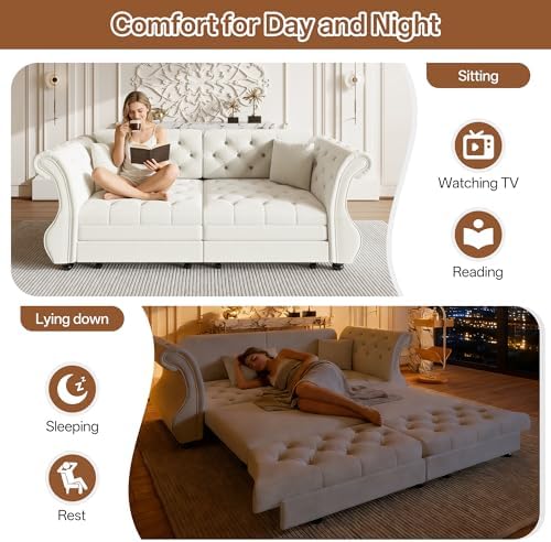 83.8" Velvet Pull-Out Chesterfield Sleeper Sofa Bed - Image 3