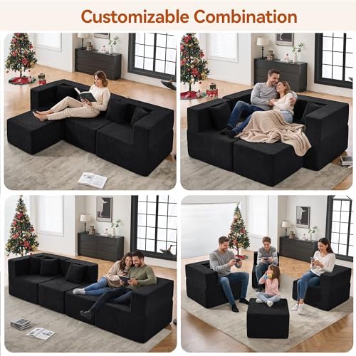 MONVANE 103" L-Shaped Modular Sectional Sofa, Jet Black - Image 4