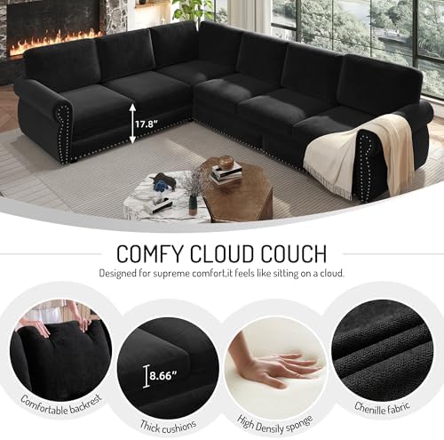 118" Chenille L-Shaped Pull-Out Sectional Chesterfield Sleeper Sofa - Image 5