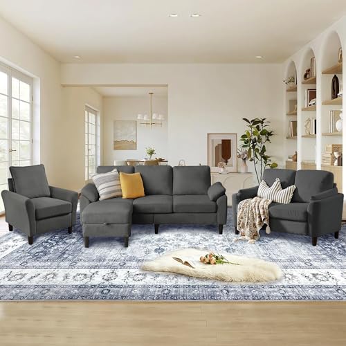 4-Piece Corduroy Sofa Set-L-Shaped Sectional - Image 3