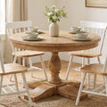 47" Round Dining Table with Wooden Pedestal Base, Reclaimed Pine Wood Dinner by DMFurniture