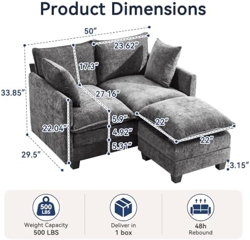 Loveseat Sofa w/Ottoman, Soft Chenille Cloud‑Cushion Couch - Image 2