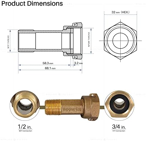 Midline Valve XND0012-OM Brass Water Meter Coupling Adapter Pipe Fitting; - Image 3
