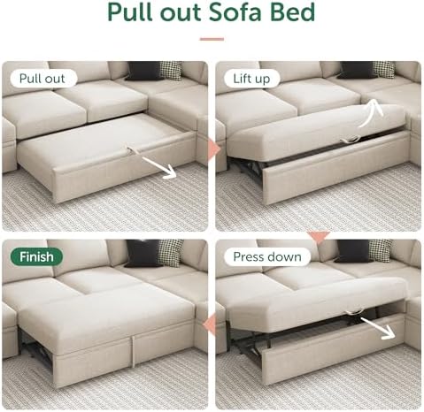 HONBAY Modular Sectional Sleeper Sofa Bed, Sectional Couch - Image 6