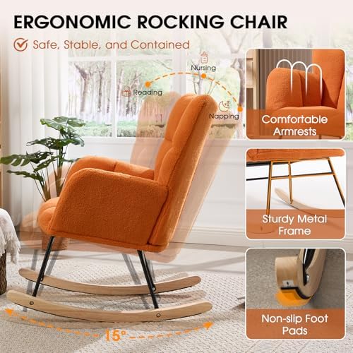 Nursery Rocking Chair, Teddy Upholstered Glider Chair - Image 5