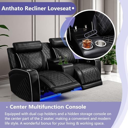 Power Recliner Loveseat, Living Room Furniture Sets, Breathing Leather - Image 3
