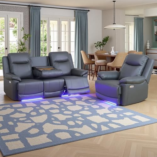 Air Leather Power Recliner Sofa Set by Unknown