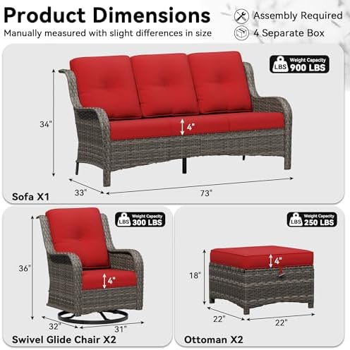 5 Piece Outdoor Wicker Patio Furniture Set, Outdoor Swivel Rocker Patio Chairs - Image 2