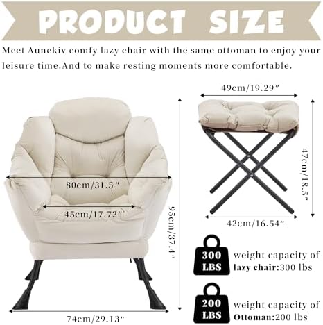 Lazy Chair with Ottoman, Comfy Reading Chair - Image 3