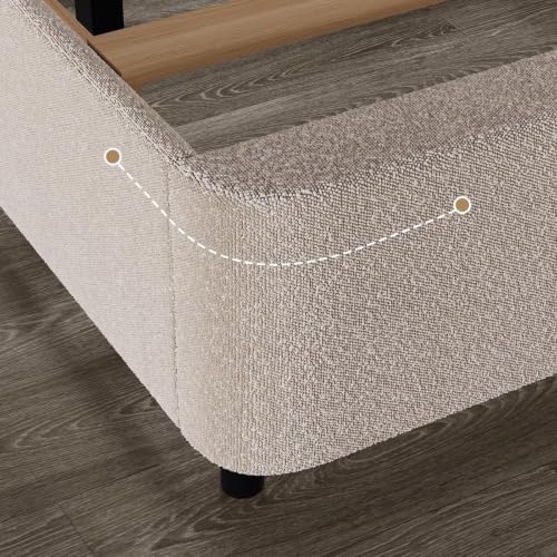 HOMBCK Twin Bed Frame, Cream Boucle Upholstered Platform Bed - Image 6