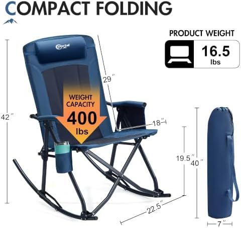 Portal Oversized Folding Rocking Camping Chair Portable Outdoor 400 lb Blue - Image 3