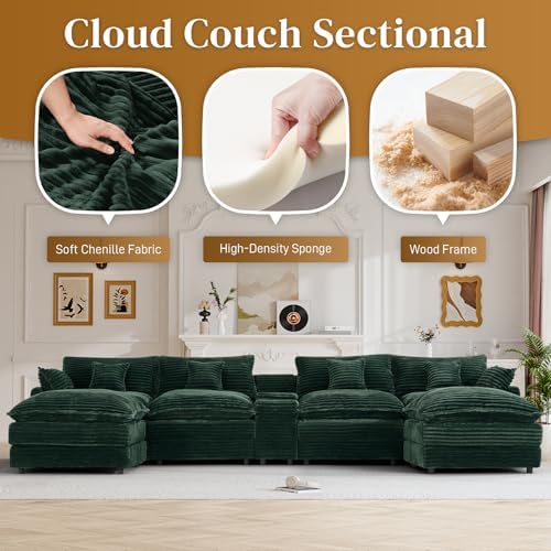 145" Cloud Couch Oversized U Shaped Green Sectional Couches - Image 5