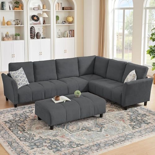 103" L Shaped Couch with Ottoman, 6 Seater Sectional Sofa by Jarenie