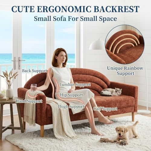 63" Small Loveseat Sofa for Small Spaces, Office Couch, Ocher Orange - Image 3