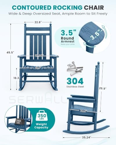 SERWALL Comfortable Outdoor Rocking Chairs Set of 3 - Image 2