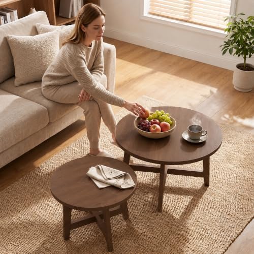 WILLIAMSPACE Round Wooden Nesting Coffee Table Set of 2 - Image 5