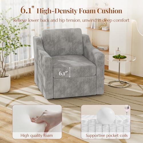 360°Swivel Accent Chair with Lumbar Support, Swivel Armchair with Deep Seat - Image 5